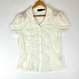 The Limited Mesh Lace Sheer Button Down Blouse Feminine Romantic